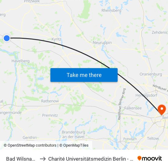Bad Wilsnack Bahnhof to Charité Universitätsmedizin Berlin - Campus Virchow Klinikum map