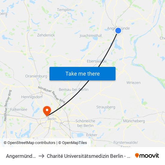 Angermünde Bahnhof to Charité Universitätsmedizin Berlin - Campus Virchow Klinikum map