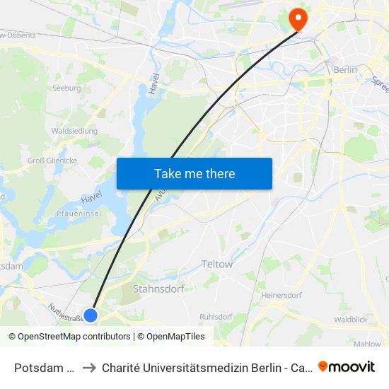 Potsdam Gaußstr. to Charité Universitätsmedizin Berlin - Campus Virchow Klinikum map