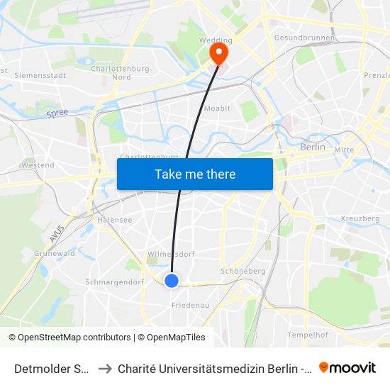 Detmolder Str./Blissestr. to Charité Universitätsmedizin Berlin - Campus Virchow Klinikum map