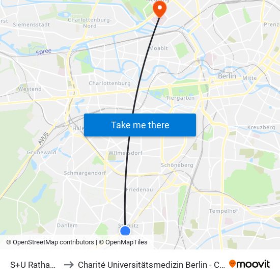 S+U Rathaus Steglitz to Charité Universitätsmedizin Berlin - Campus Virchow Klinikum map