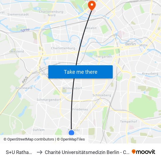 S+U Rathaus Steglitz to Charité Universitätsmedizin Berlin - Campus Virchow Klinikum map