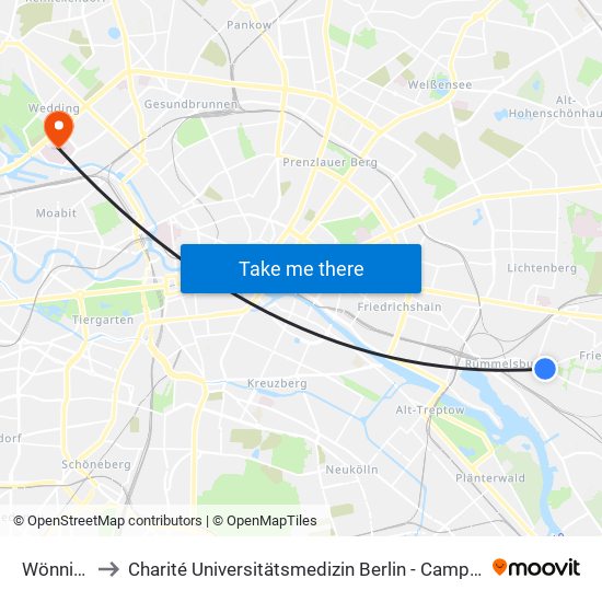 Wönnichstr. to Charité Universitätsmedizin Berlin - Campus Virchow Klinikum map
