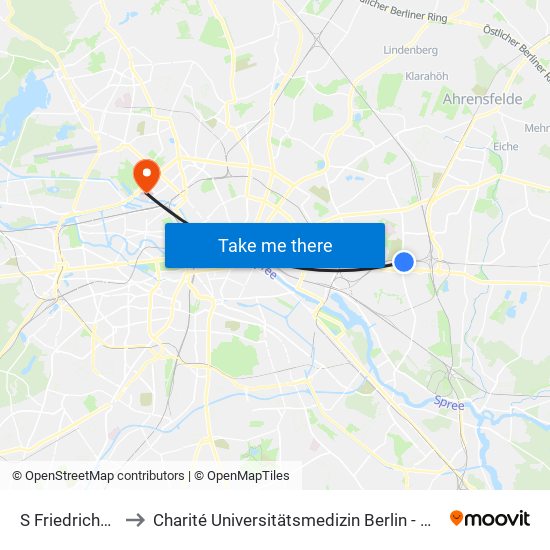 S Friedrichsfelde Ost to Charité Universitätsmedizin Berlin - Campus Virchow Klinikum map