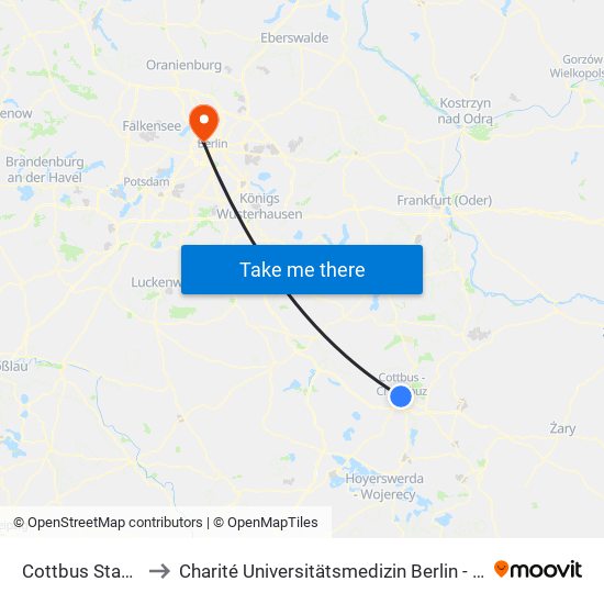 Cottbus Stadthalle Post to Charité Universitätsmedizin Berlin - Campus Virchow Klinikum map