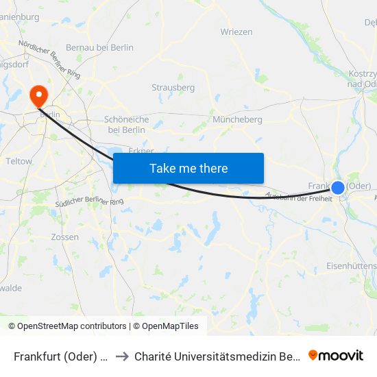 Frankfurt (Oder) Bruno-Peters-Berg to Charité Universitätsmedizin Berlin - Campus Virchow Klinikum map