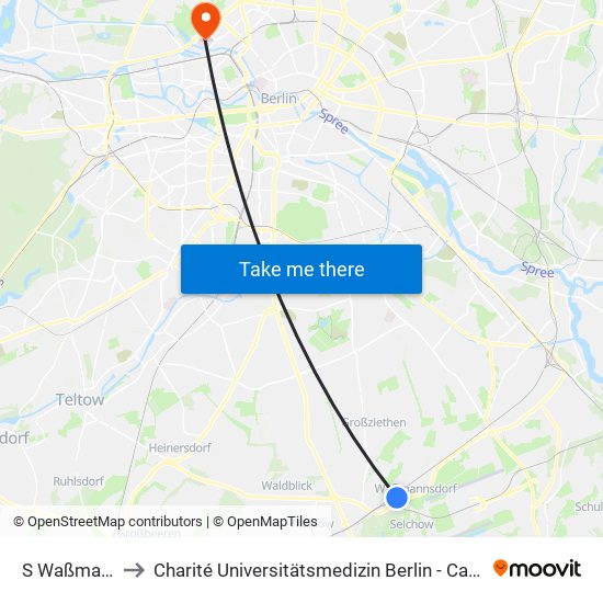 S Waßmannsdorf to Charité Universitätsmedizin Berlin - Campus Virchow Klinikum map