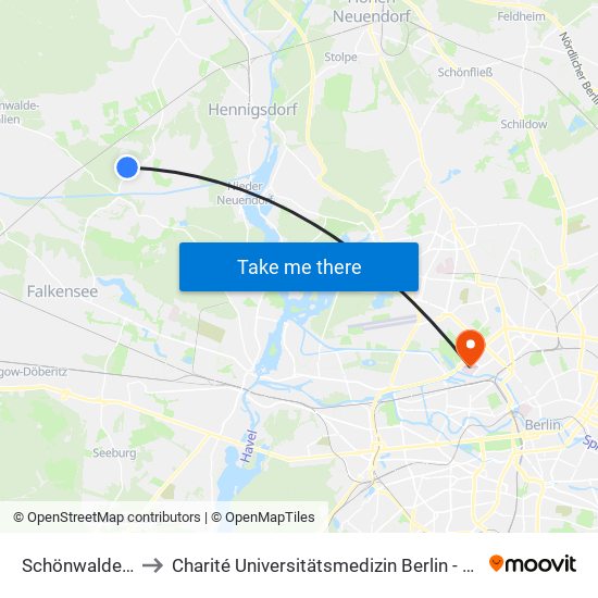 Schönwalde (Hvl) Dorf to Charité Universitätsmedizin Berlin - Campus Virchow Klinikum map