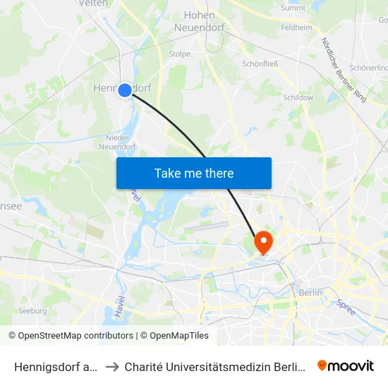 Hennigsdorf am Bahndamm to Charité Universitätsmedizin Berlin - Campus Virchow Klinikum map