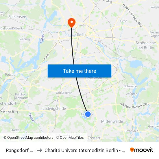 Rangsdorf Dorfanger to Charité Universitätsmedizin Berlin - Campus Virchow Klinikum map