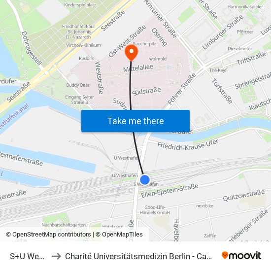 S+U Westhafen to Charité Universitätsmedizin Berlin - Campus Virchow Klinikum map