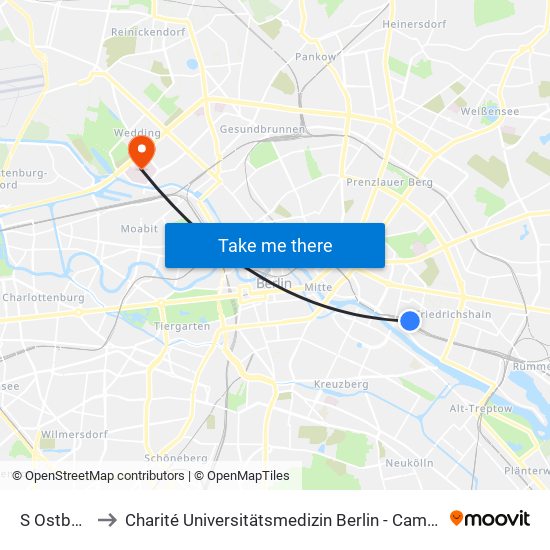 S Ostbahnhof to Charité Universitätsmedizin Berlin - Campus Virchow Klinikum map