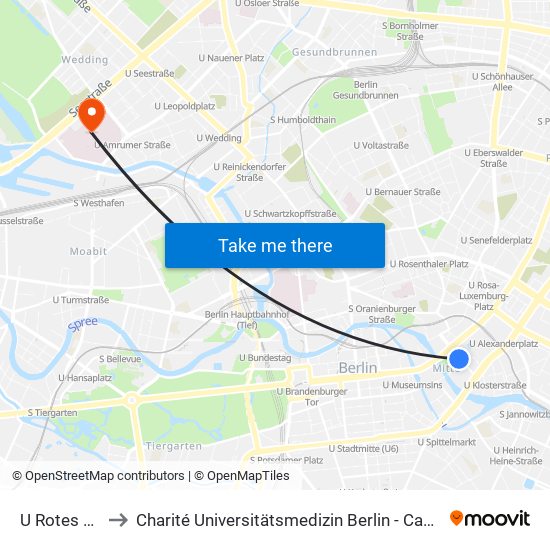U Rotes Rathaus to Charité Universitätsmedizin Berlin - Campus Virchow Klinikum map