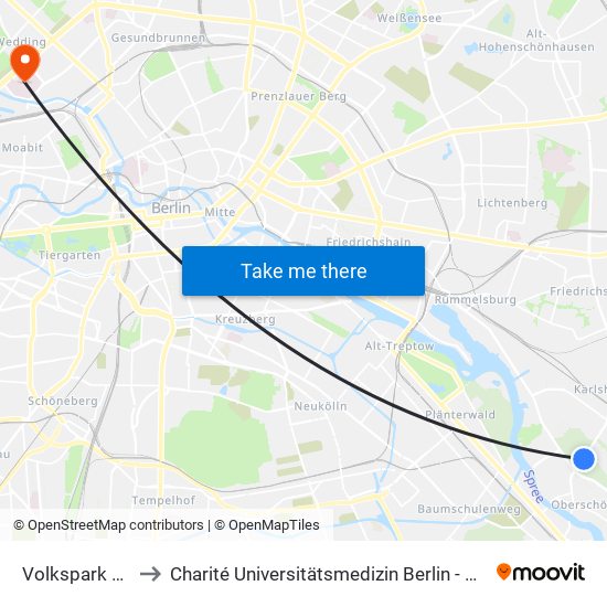 Volkspark Wuhlheide to Charité Universitätsmedizin Berlin - Campus Virchow Klinikum map