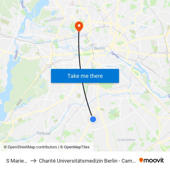 S Marienfelde to Charité Universitätsmedizin Berlin - Campus Virchow Klinikum map