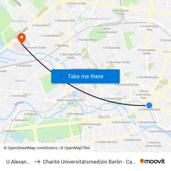 U Alexanderplatz to Charité Universitätsmedizin Berlin - Campus Virchow Klinikum map