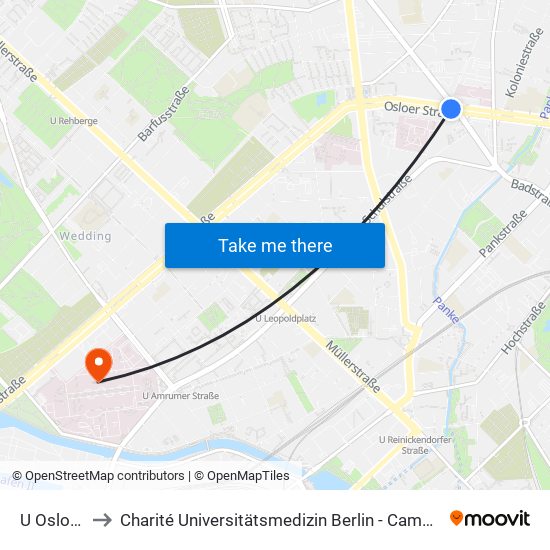 U Osloer Str. to Charité Universitätsmedizin Berlin - Campus Virchow Klinikum map