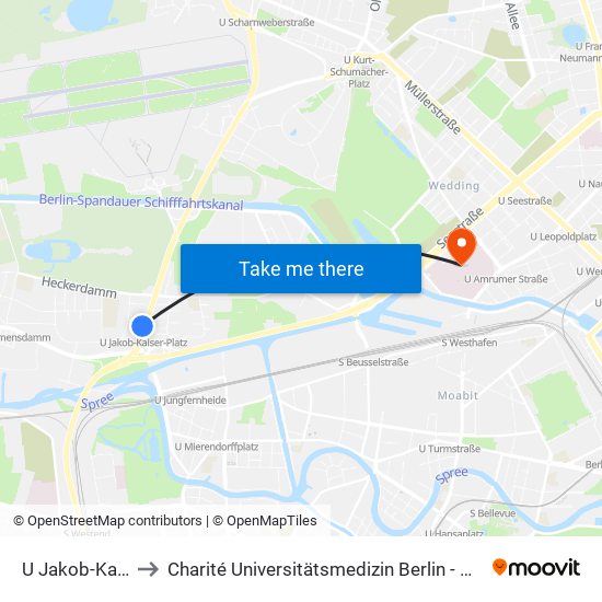 U Jakob-Kaiser-Platz to Charité Universitätsmedizin Berlin - Campus Virchow Klinikum map