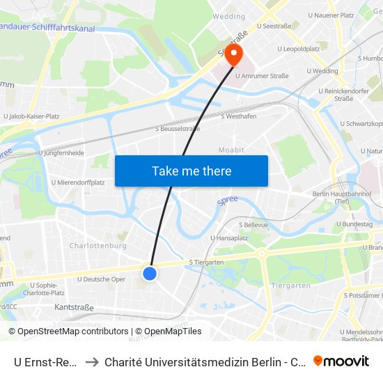 U Ernst-Reuter-Platz to Charité Universitätsmedizin Berlin - Campus Virchow Klinikum map