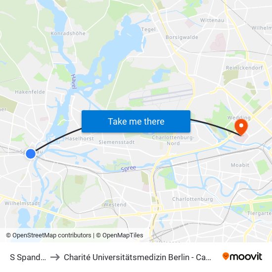 S Spandau Bhf to Charité Universitätsmedizin Berlin - Campus Virchow Klinikum map