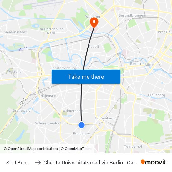 S+U Bundesplatz to Charité Universitätsmedizin Berlin - Campus Virchow Klinikum map