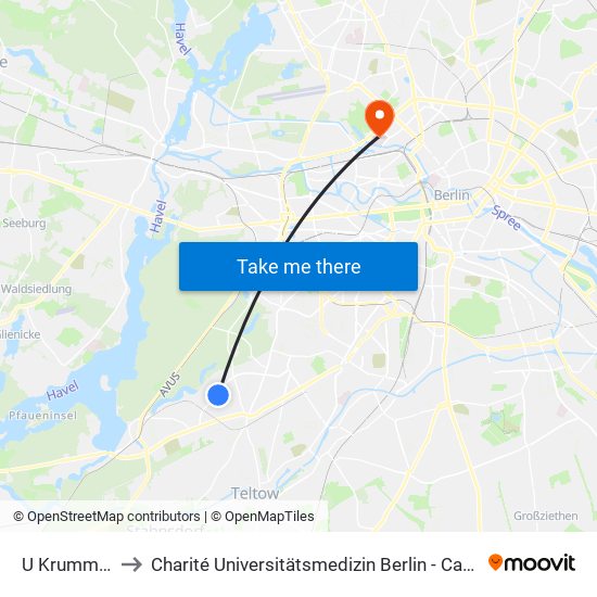 U Krumme Lanke to Charité Universitätsmedizin Berlin - Campus Virchow Klinikum map