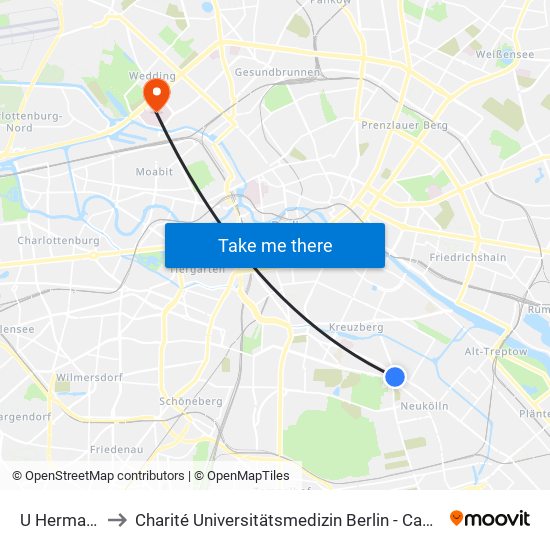 U Hermannplatz to Charité Universitätsmedizin Berlin - Campus Virchow Klinikum map