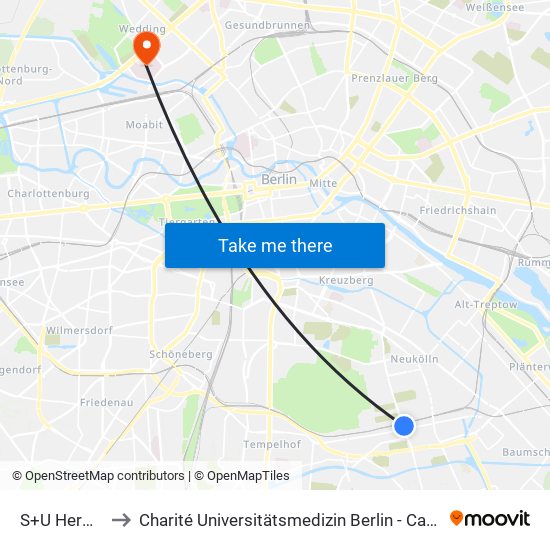 S+U Hermannstr. to Charité Universitätsmedizin Berlin - Campus Virchow Klinikum map