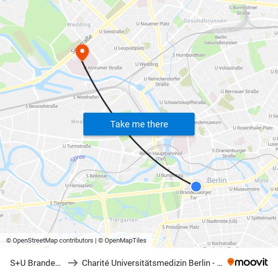 S+U Brandenburger Tor to Charité Universitätsmedizin Berlin - Campus Virchow Klinikum map