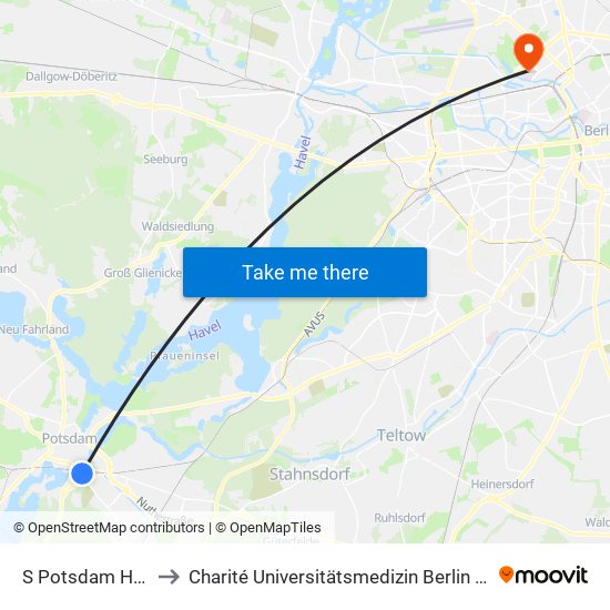 S Potsdam Hauptbahnhof to Charité Universitätsmedizin Berlin - Campus Virchow Klinikum map