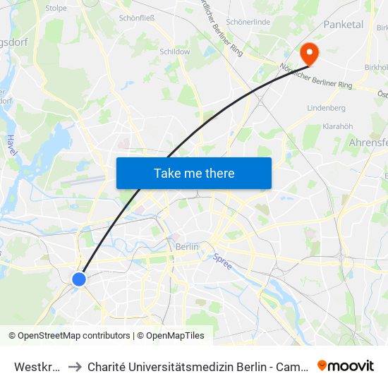 Westkreuz to Charité Universitätsmedizin Berlin -  Campus Buch map