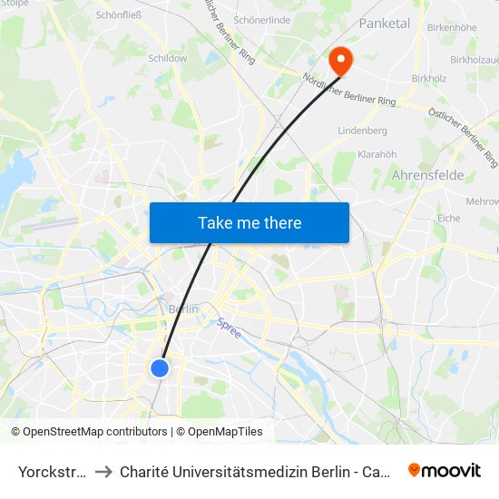 Yorckstraße to Charité Universitätsmedizin Berlin -  Campus Buch map