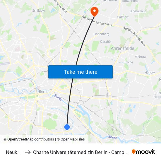 Neukölln to Charité Universitätsmedizin Berlin -  Campus Buch map