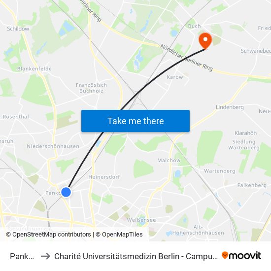 Pankow to Charité Universitätsmedizin Berlin -  Campus Buch map