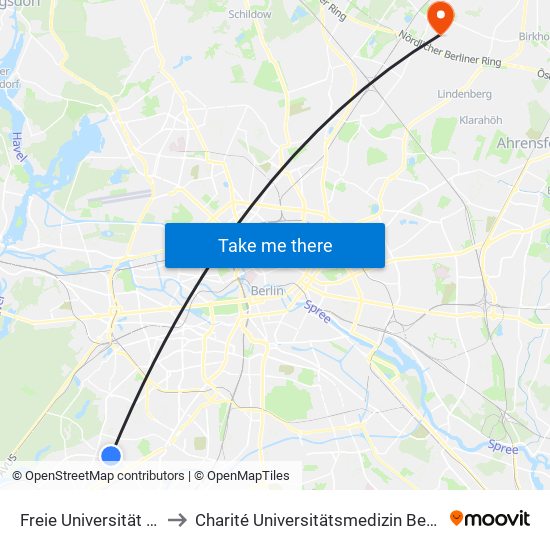 Freie Universität (Thielplatz) to Charité Universitätsmedizin Berlin -  Campus Buch map