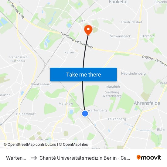 Wartenberg to Charité Universitätsmedizin Berlin -  Campus Buch map