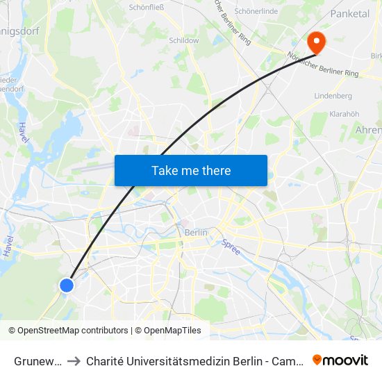 Grunewald to Charité Universitätsmedizin Berlin -  Campus Buch map