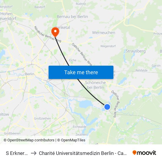 S Erkner Bhf to Charité Universitätsmedizin Berlin -  Campus Buch map