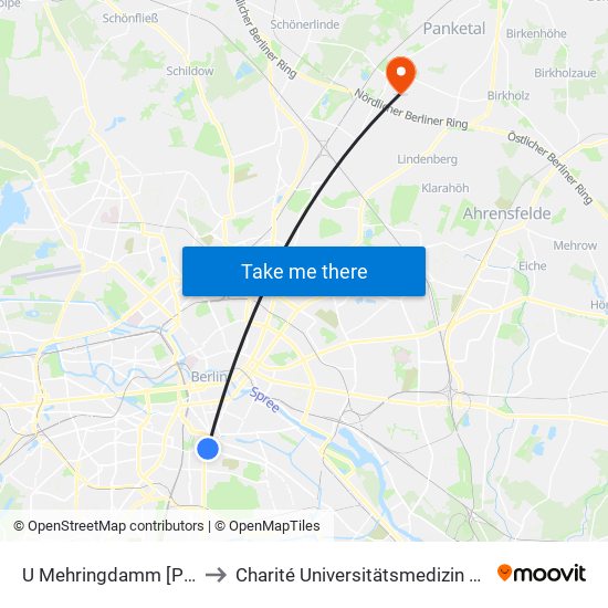 U Mehringdamm [Pos 7 Endstelle] to Charité Universitätsmedizin Berlin -  Campus Buch map