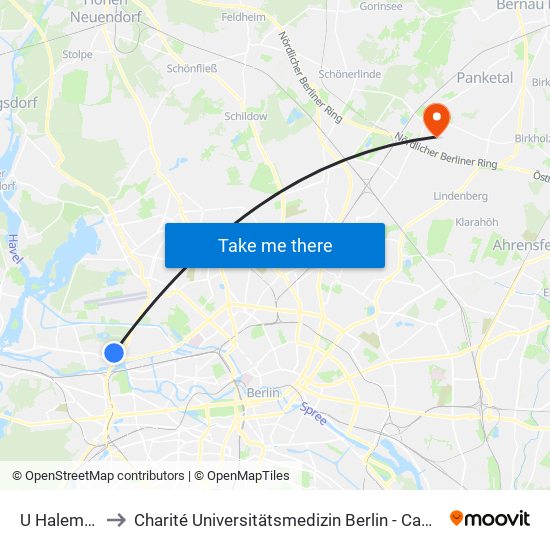 U Halemweg to Charité Universitätsmedizin Berlin -  Campus Buch map