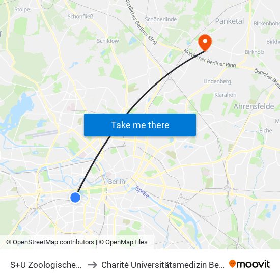 S+U Zoologischer Garten Bhf to Charité Universitätsmedizin Berlin -  Campus Buch map
