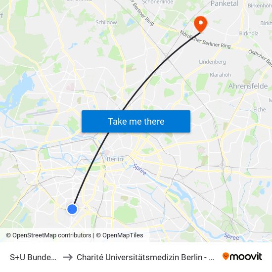 S+U Bundesplatz to Charité Universitätsmedizin Berlin -  Campus Buch map