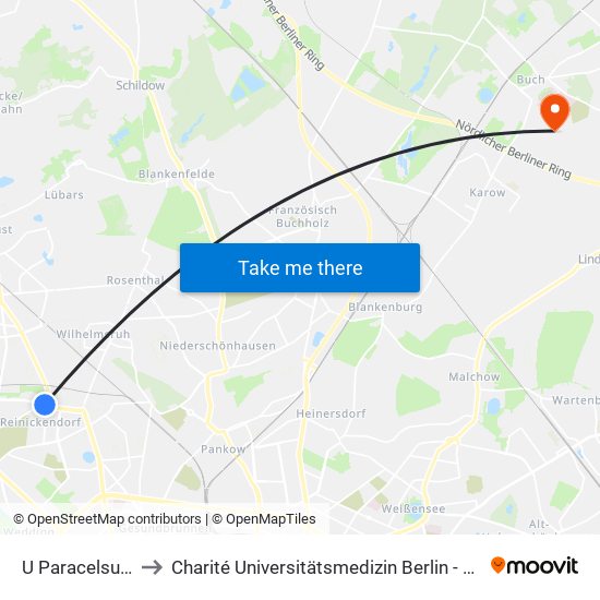 U Paracelsus-Bad to Charité Universitätsmedizin Berlin -  Campus Buch map