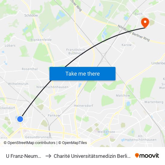 U Franz-Neumann-Platz to Charité Universitätsmedizin Berlin -  Campus Buch map