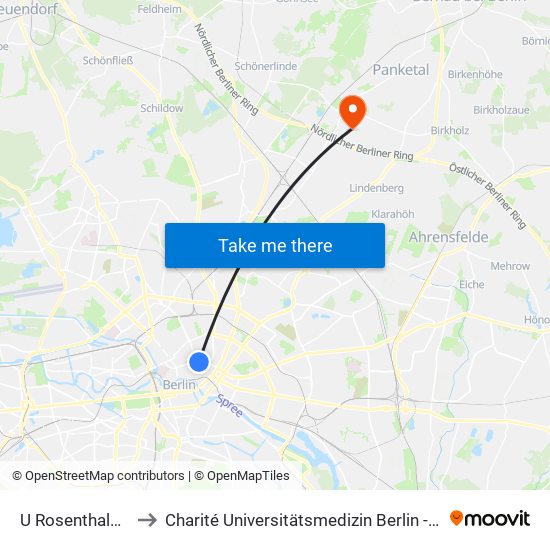 U Rosenthaler Platz to Charité Universitätsmedizin Berlin -  Campus Buch map