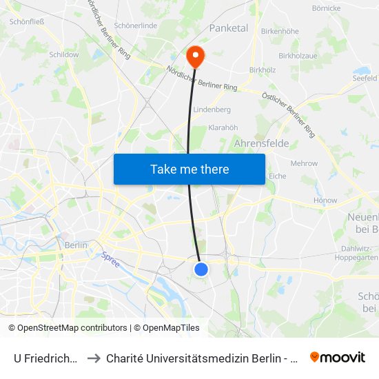 U Friedrichsfelde to Charité Universitätsmedizin Berlin -  Campus Buch map