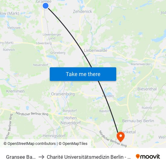 Gransee Bahnhof to Charité Universitätsmedizin Berlin -  Campus Buch map