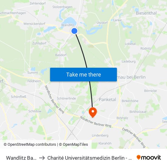 Wandlitz Bahnhof to Charité Universitätsmedizin Berlin -  Campus Buch map