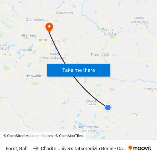 Forst, Bahnhof to Charité Universitätsmedizin Berlin -  Campus Buch map