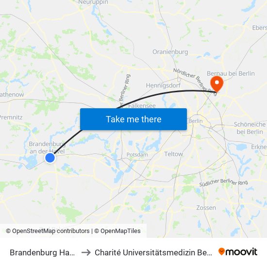 Brandenburg Hauptbahnhof to Charité Universitätsmedizin Berlin -  Campus Buch map